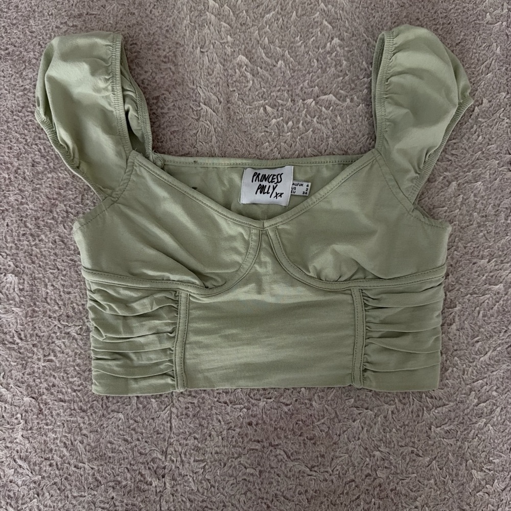 Princess Polly Sage Green Crop Top